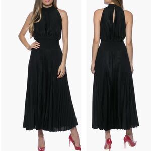 MARINA Black Pleated Maxi Dress
